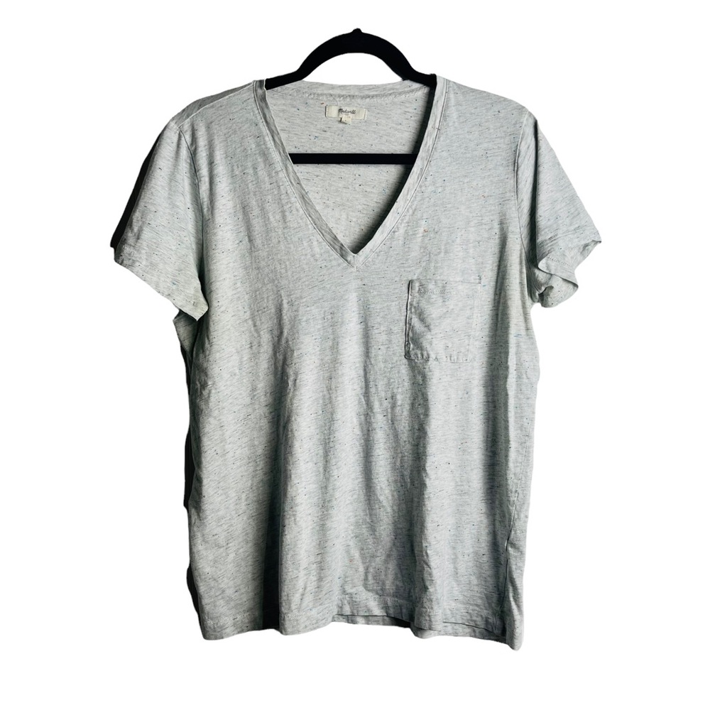 Madewell basic v neck pocket t shirt confetti color classic top woman's size L